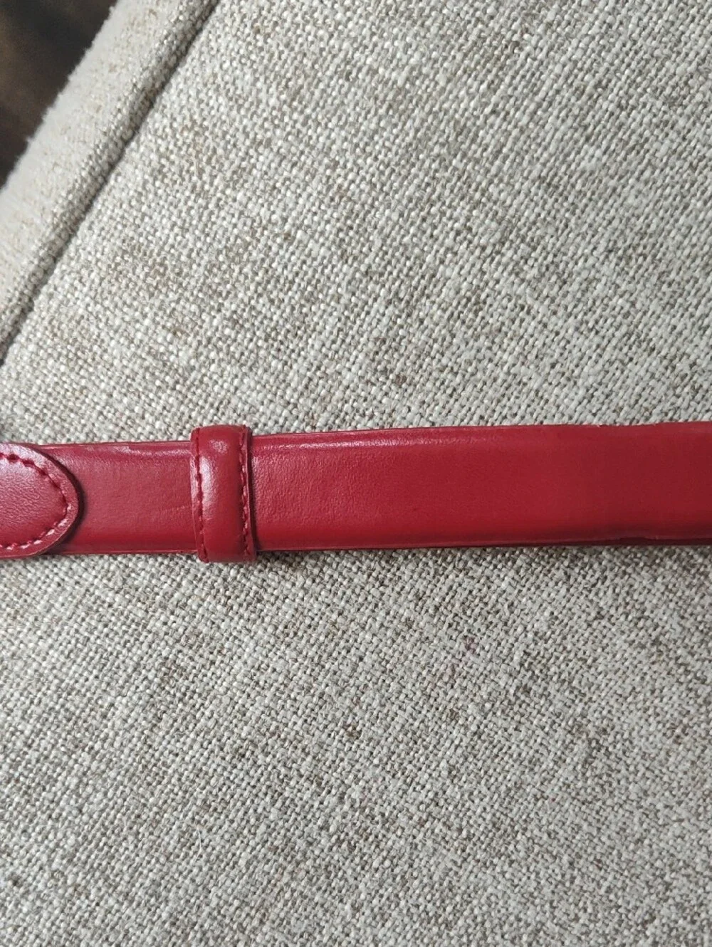 Red Adjustable Genuine Leather Belt with Silver Twisted Ring Buckle